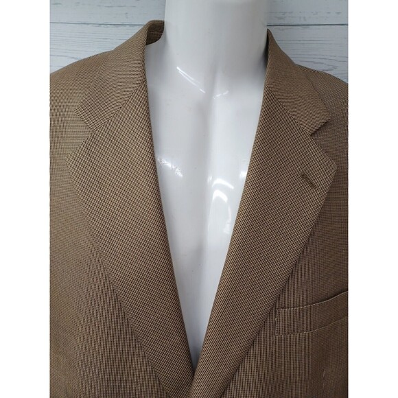 Stafford Mens Blazer Jacket 42L Wool/Silk Blend Beige Tweed 2 Button - Picture 2 of 10
